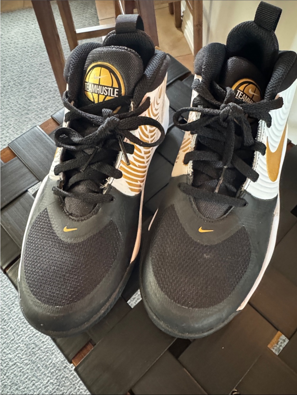 Nike Kids Black & Gold Team Hustle Basketball Sneakers